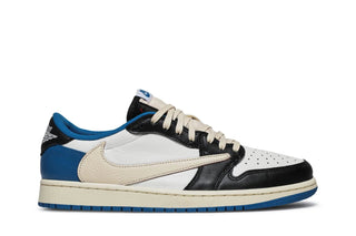 Air Jordan 1 Retro Low Fragment Design x Travis Scott Couro Branco Preto Azul
